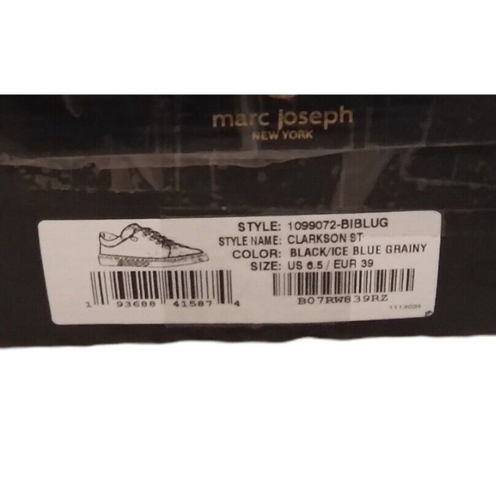 Marc Joseph New York Clarkson St Mens 6.5 Black Ice Blue Grain Leather Sneakers - Picture 4 of 14